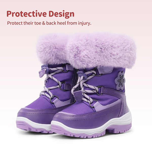 Kids Non-Slip Fur Lined Snow Boots - PURPLE - 4